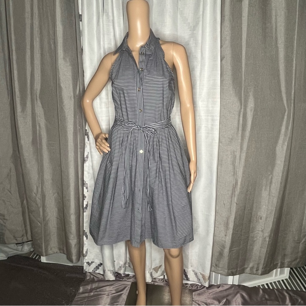 Michael Kors Blue and White Sleeveless Halter Sundress